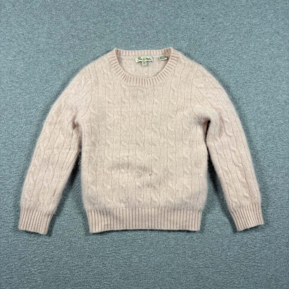Peter Millar Toddler Girls 3T Pink 100% Cashmere Cable Knit Crewneck Sweater